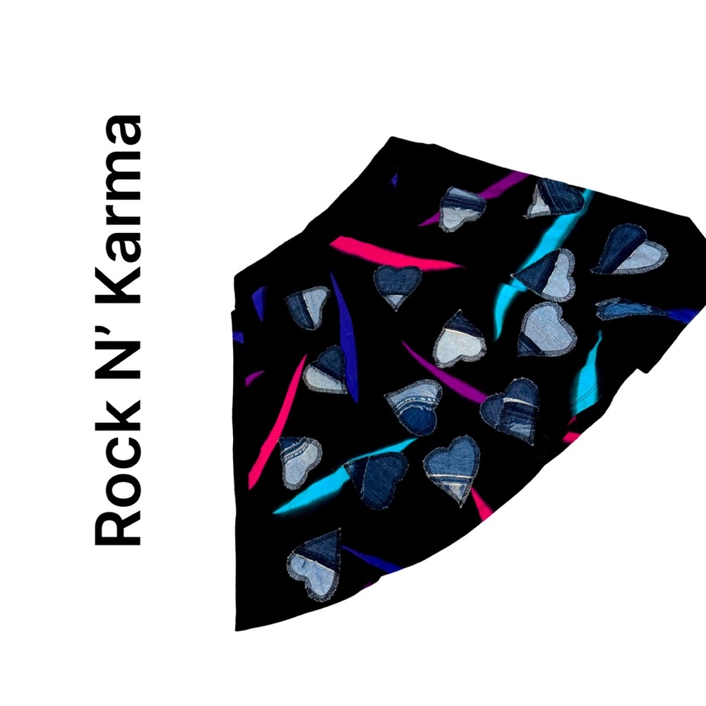 Rock N' Karma Black Skirt with Heart Accents and hand painted pops of colour